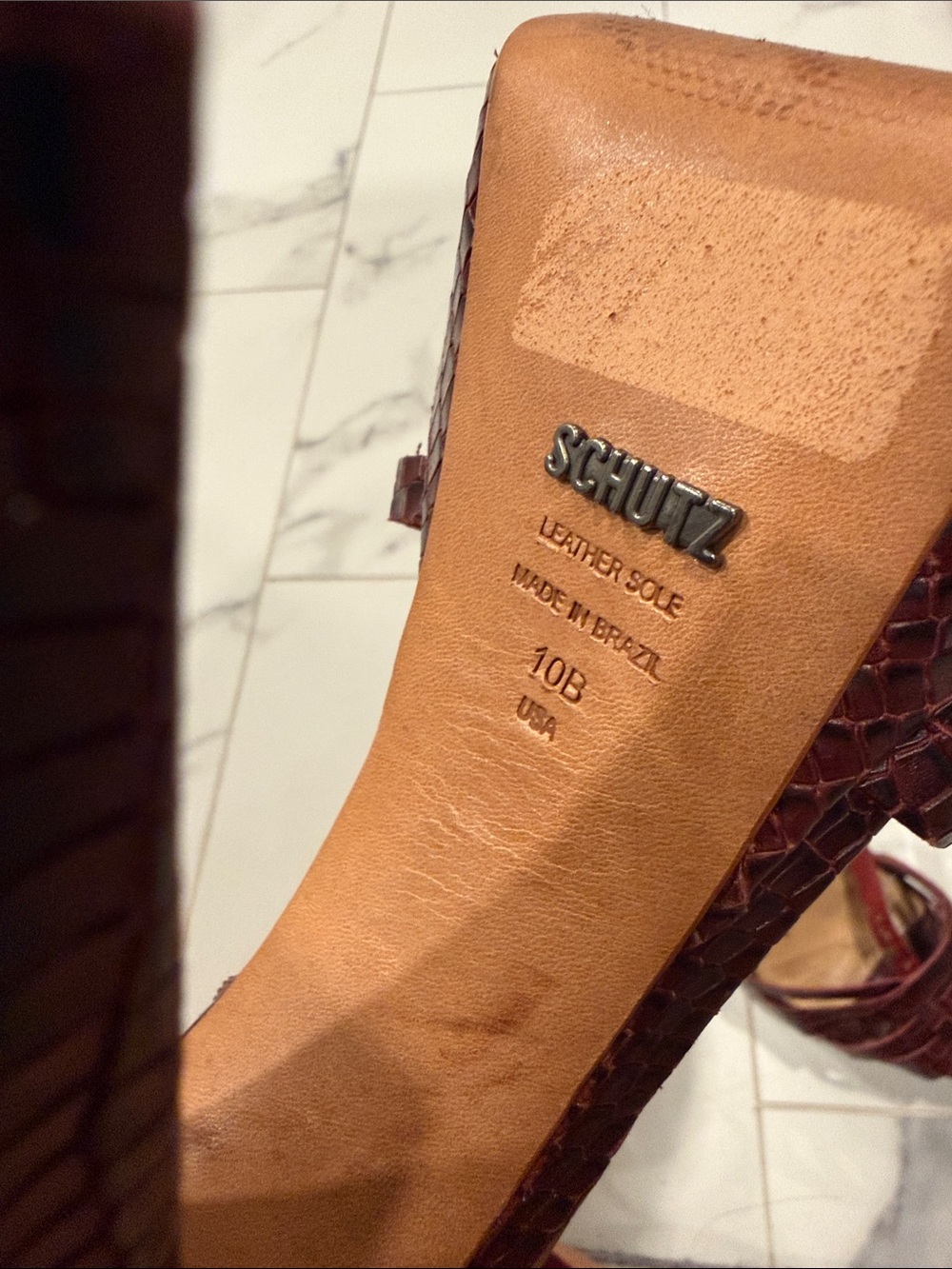 SCHUTZ Burgundy Croc-Embossed Platform Slingback Heels - Picture 5 of 5